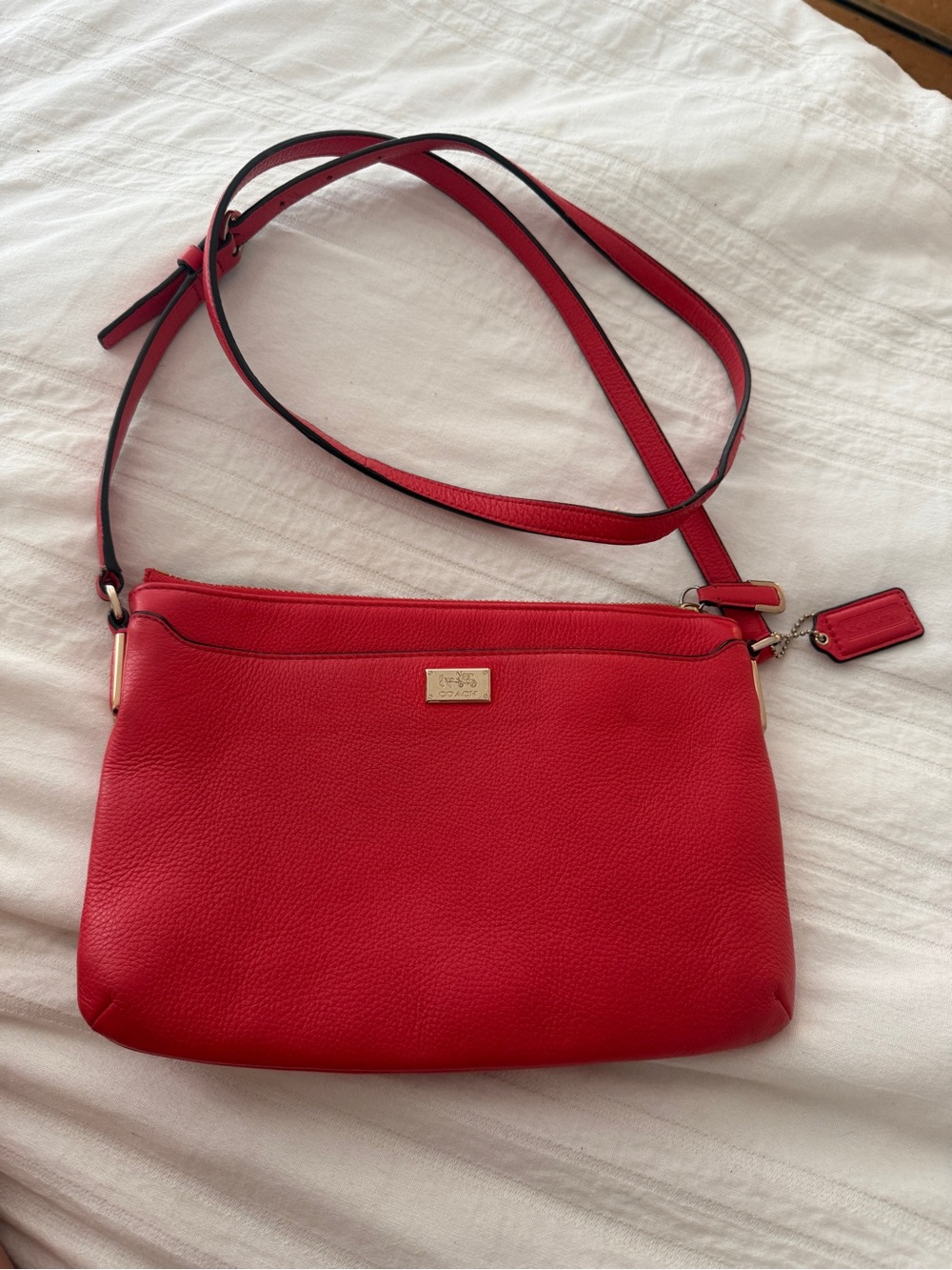 Vintage Coach Soft Red Leather Gold Hardware Madison Crossbody Bag Excellent
